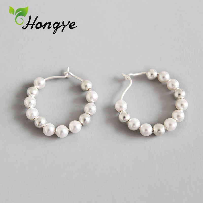 

Hongye Earrings Fashion Jewelry Beaded Ear Hoop Chic Women Accessories Designer Shell Pearl Brincos Real Silver 925 Fine Jewelry
