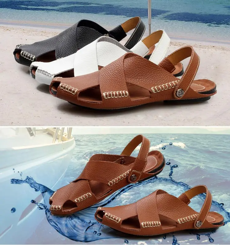 Для мужчин сандалии новые летние натуральная кожа; мягкая пляжная обувь; Для мужчин удобные женские повседневные сандалии, ремешок на щиколотке Для мужчин обувь мужская обувь
