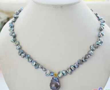 

0002031 black BAROQUE Keshi Reborn PEARL Necklace Pendant AAA