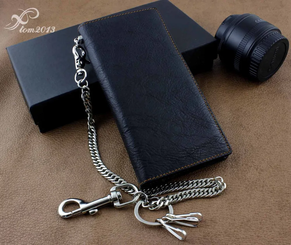 Мужской Длинный кошелек из натуральной кожи с цепочкой для ключей|wallet purse|long