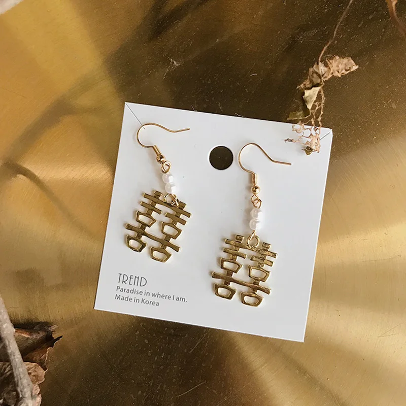 Серьги подвески с золотым жемчугом Happy Lucky длинные серьги крючком для девочек