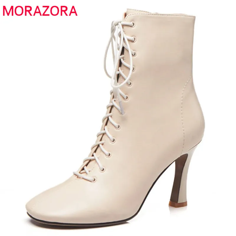 MORAZORA 2018 new fashion shoes woman square toe ankle boots for women zipper +lace up autumn winter shoes high heels boots MORAZORA 2018 new fashion shoes woman square toe ankle boots for women zipper +lace up autumn winter shoes high heels boots