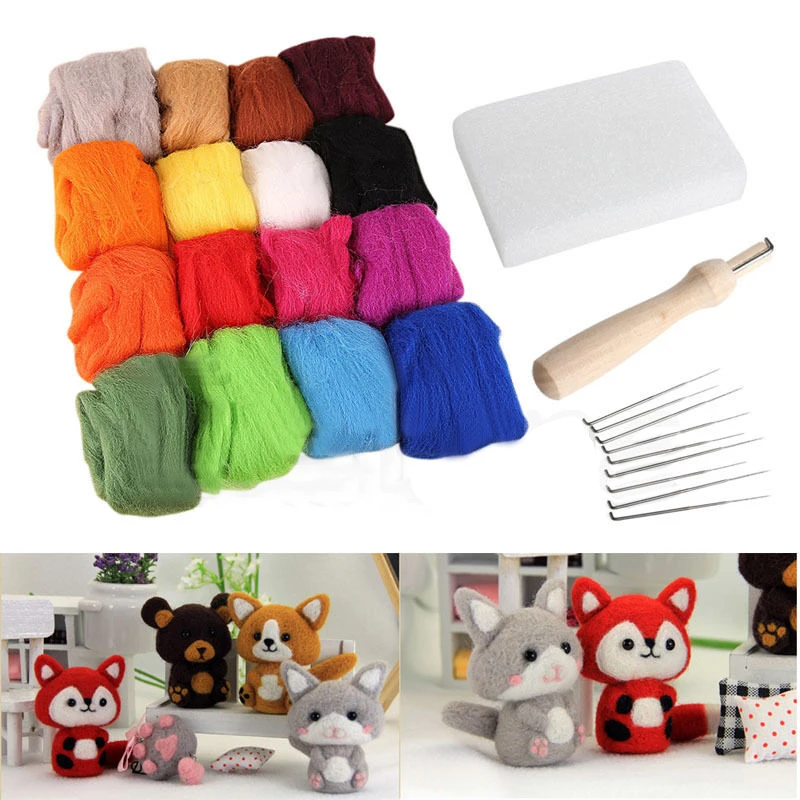 JX-LCLYL New 16 Colors Wool + 9 Needles Felting Handle Mat Set Starter DIY Tool Kit | Дом и сад