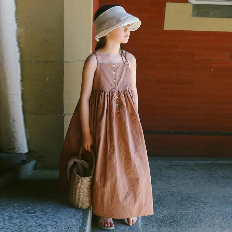 

2019 Girls Dress Long Summer Bohemian Solid Cotton Beach Wear Toddler Teenager Clothes Children's Kids Dresses For Girls JW4477