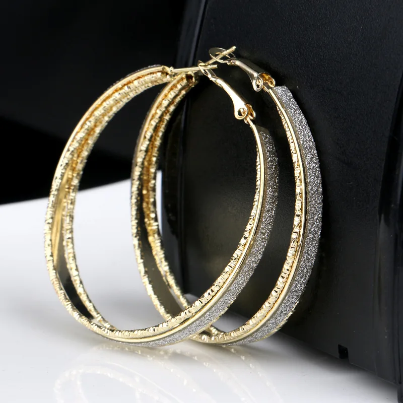 

2 Colors Fashion Big 3 Layers Hoop Earring Simple Personality Women Jewelry