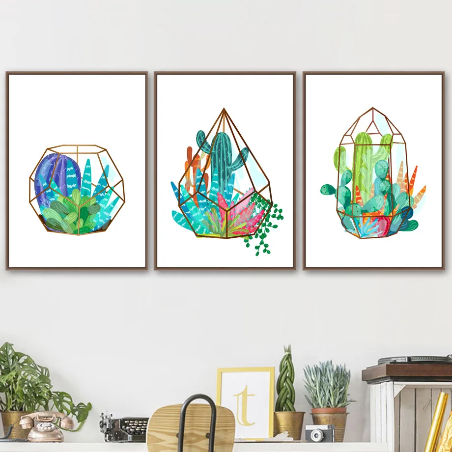 Кактус Sansevieria растения висячая корзина настенная живопись холст скандинавские