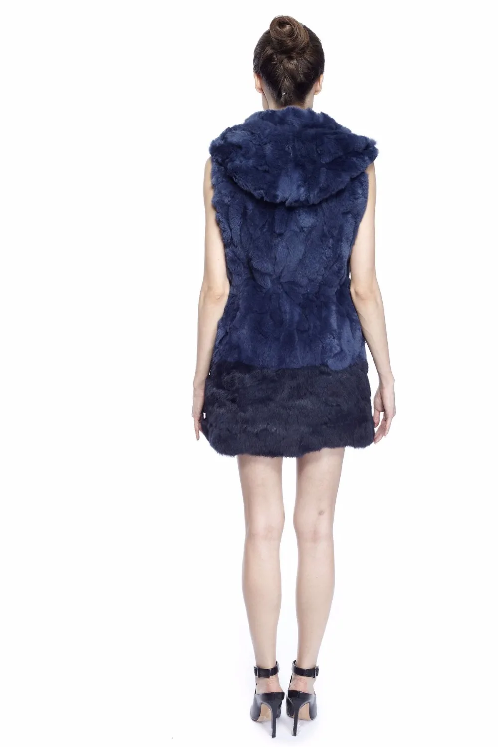 black puffer ZY88012 Women Elegant Real Winter Rex Rabbit Fur With Hooded Long Fur Vest Waistcoat Gilet Slim Fur Vest petite long puffer coat