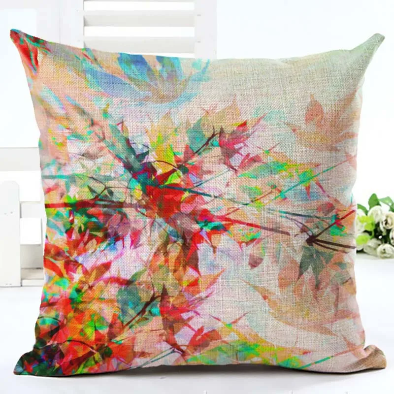 18 Inch Home Decorative Colorful Tree Cushion Cover Digital Printing Pillowcase Cotton Linen