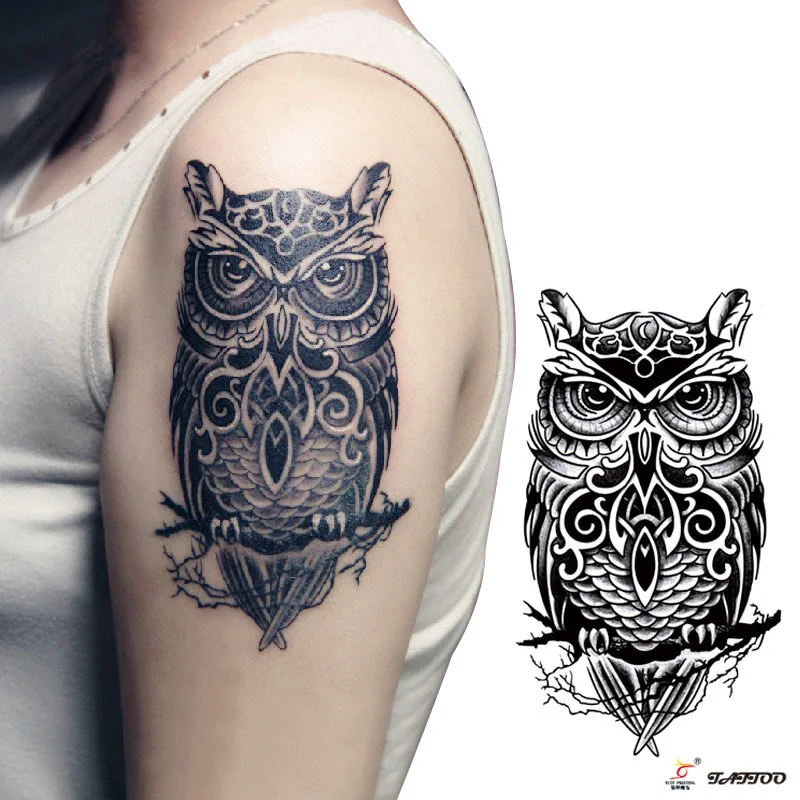 Temporary tattoos large black owl arm fake transfer tattoo ...