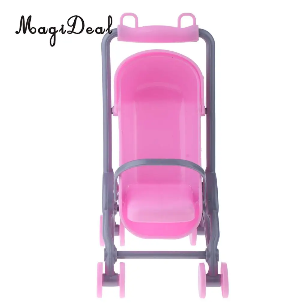 1/6 Pink Baby Cradle Bed+Stroller Model Dollhouse Miniature Furniture for Dolls Accs Kids Children Pretend Play Toys