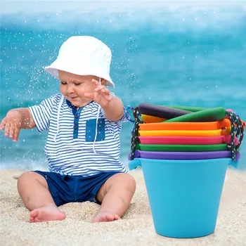 

Soft Silicone Beach Bucket Folding Hand-held Barrel Toys for Children Play Water Sand Tool Outdoor Beach Bath Toys Kids Shower