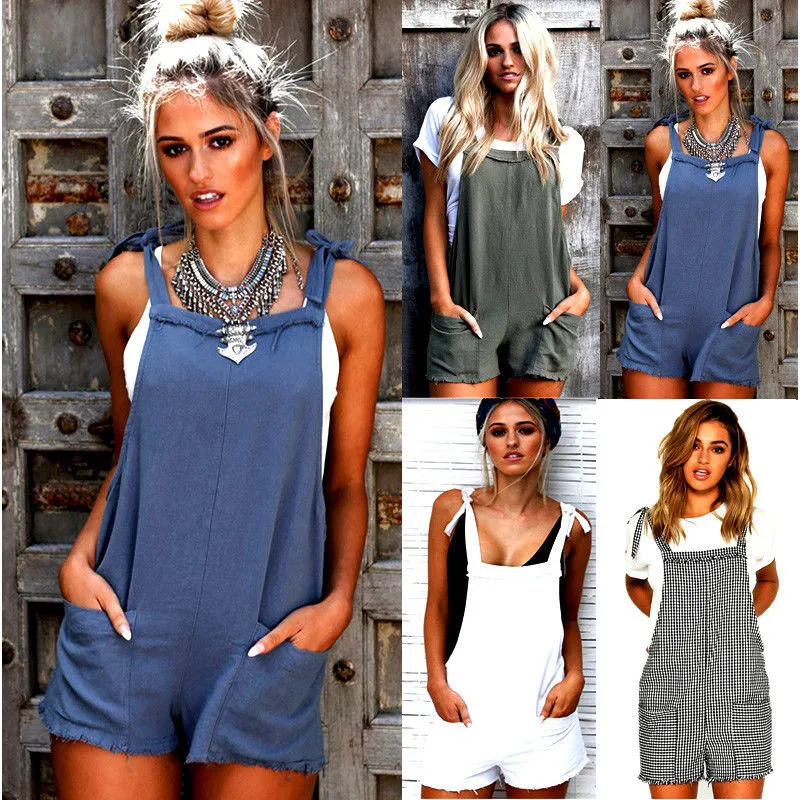 

Women Sexy Casual Suspender Trousers Overalls 2017 European Lady Street Wear Playsuit Romper