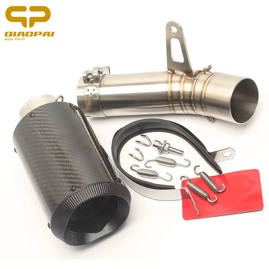 

Motorcycle Exhaust Pipe Muffler Round Carbon Fibre 61 MM Exhaust Motorcycle Full System Clamps Spring for BMW 1000RR Motobike