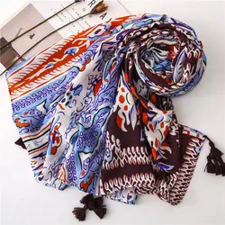 Foulard femme женский шарф с этническим принтом женский осенне-весенний дизайнерский длинный синий лоскутный шарф с принтом шаль