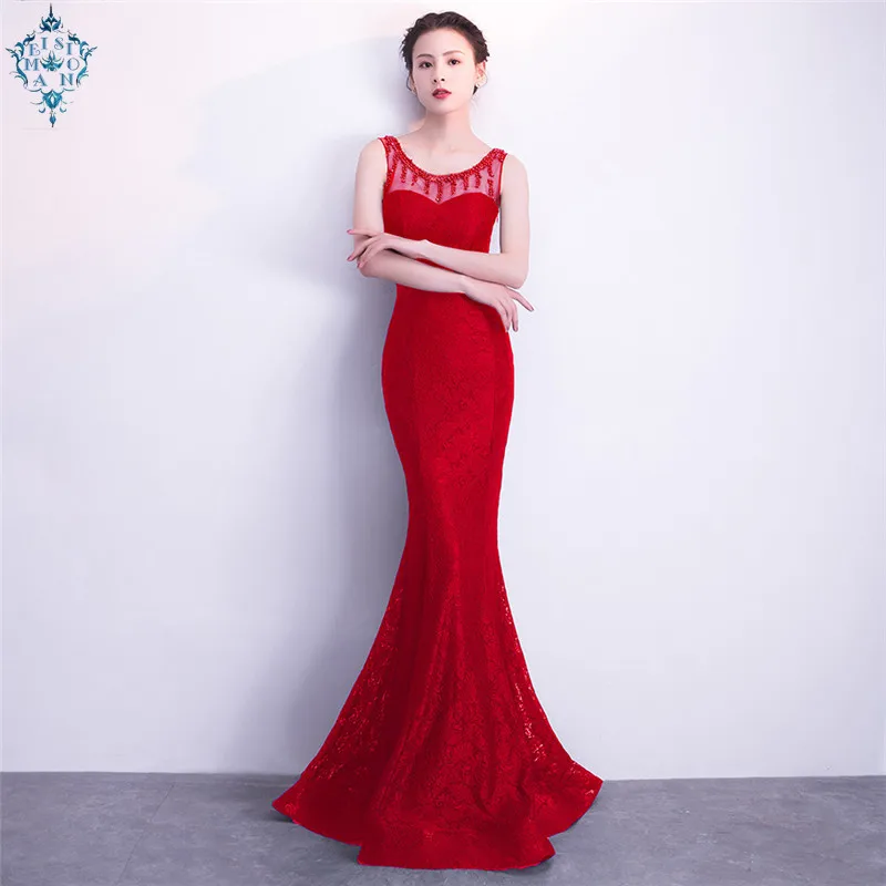 

Ameision Evening dresses O-ne ading Elegent Party Gowns Sleeveless Lace Floor-length Zipper back trumpet Prom dress