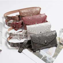 Модная Кожаная поясная сумка, Женская поясная сумка с заклепками, сумка на ремне в стиле панк, Женская поясная сумка, сумка на пояс для денег, сумка для телефона