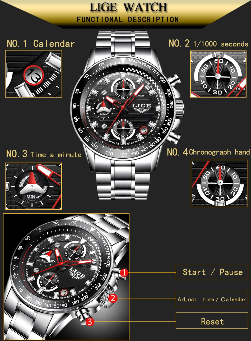 Relogio masculino мужские часы Лидирующий бренд LIGE Роскошные Модные Бизнес Кварцевые часы мужские спортивные полностью стальные водонепроницаемые часы