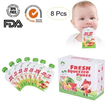 

8PCS Breast Milk Bag BPA-Free Reusable Sealed Complementary Food Pouch Bag Homemade Puree Pulp Baby feeding supplies