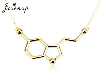 

Jisensp Fashion Alloy Serotonin Molecule Pendants Necklace for Women Cute Long Chain Necklace Simple Party Jewelry colares 2018
