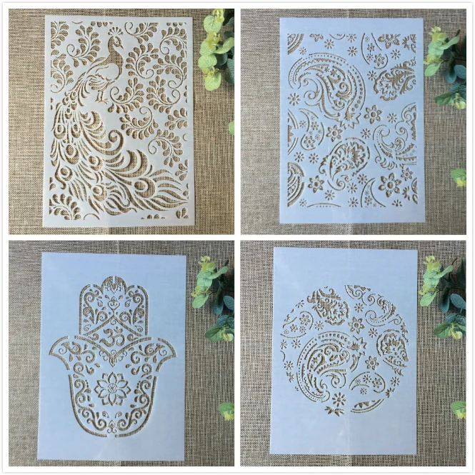 

4Pcs 29cm A4 Peacock Leaves Round DIY Layering Stencils Painting Scrapbook Coloring Embossing Album Decorative Card Template