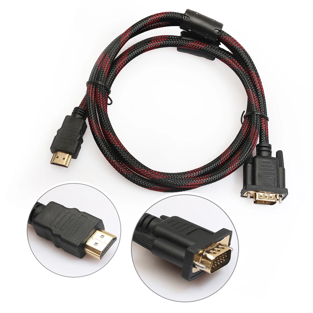 1,5 м HDMI папа-папа 15 Pin VGA кабель HDMI в VGA разъем адаптер конвертер нейлоновый плетеный кабель для компьютера HDTV