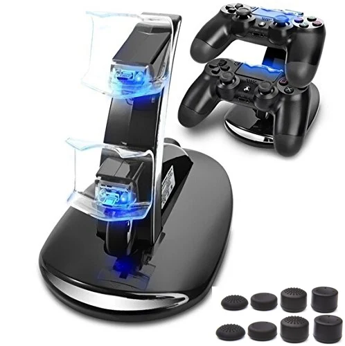 

LED Dual USB Charging Dock Stand Cradle Docking Station for Playstation 4 PS4 Game Charger Gaming Controller PS4 Pro Slim 8 Caps