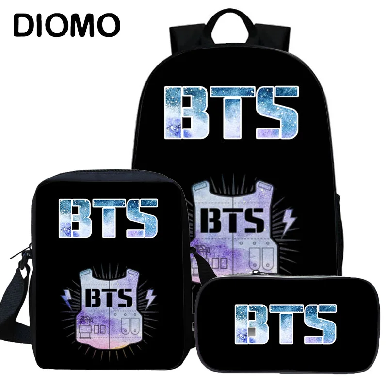 

DIOMO Korean Version Kpop Bts Bangtan Boys Bt 21 School Bags Set for Girls Bts Bag Children School Backpack for Boys Teenager