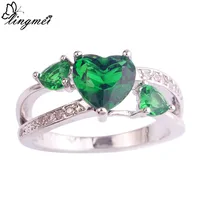 lingmei Love Jewelry Wedding Party Rings Heart Emerald Quartz White Topaz  Silver Ring Size 6 7 8 9 10 Wholesale Free Ship