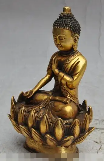 

S3948 8" tibet buddhism bronze gilt pray sakyamuni Shakyamuni buddha seat lotus statue