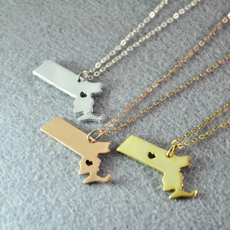 Buy Custom Massachusetts necklace, 925 silver personalized map necklace, State