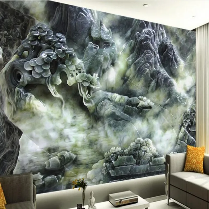 

Wellyu индивидуальные крупные фрески, большой нефритовый резьба, пейзаж, настенная роспись, ТВ фон, нетканые обои