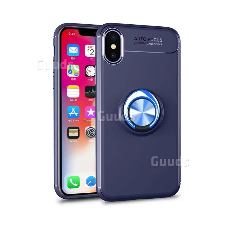 Auto Focus Invisible Ring Holder Soft Phone Case for iPhone X(5.8 inch) - Blue