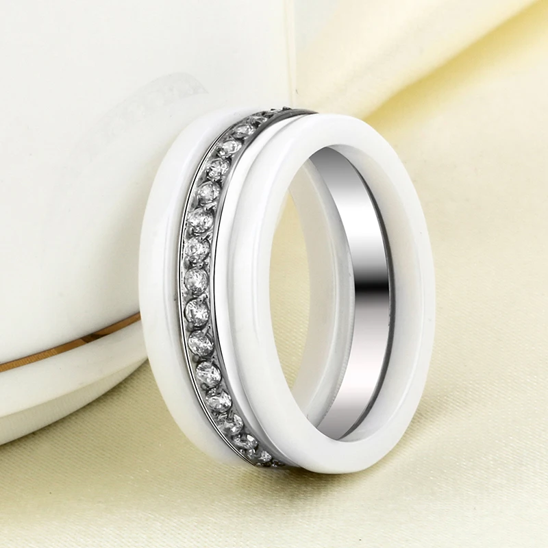 New Fashion Jewelry 3pcs/Set Trendy Ring With Half Circle Bling Drilling White Color Gift For Women Girl Healthy Ceramic Rings