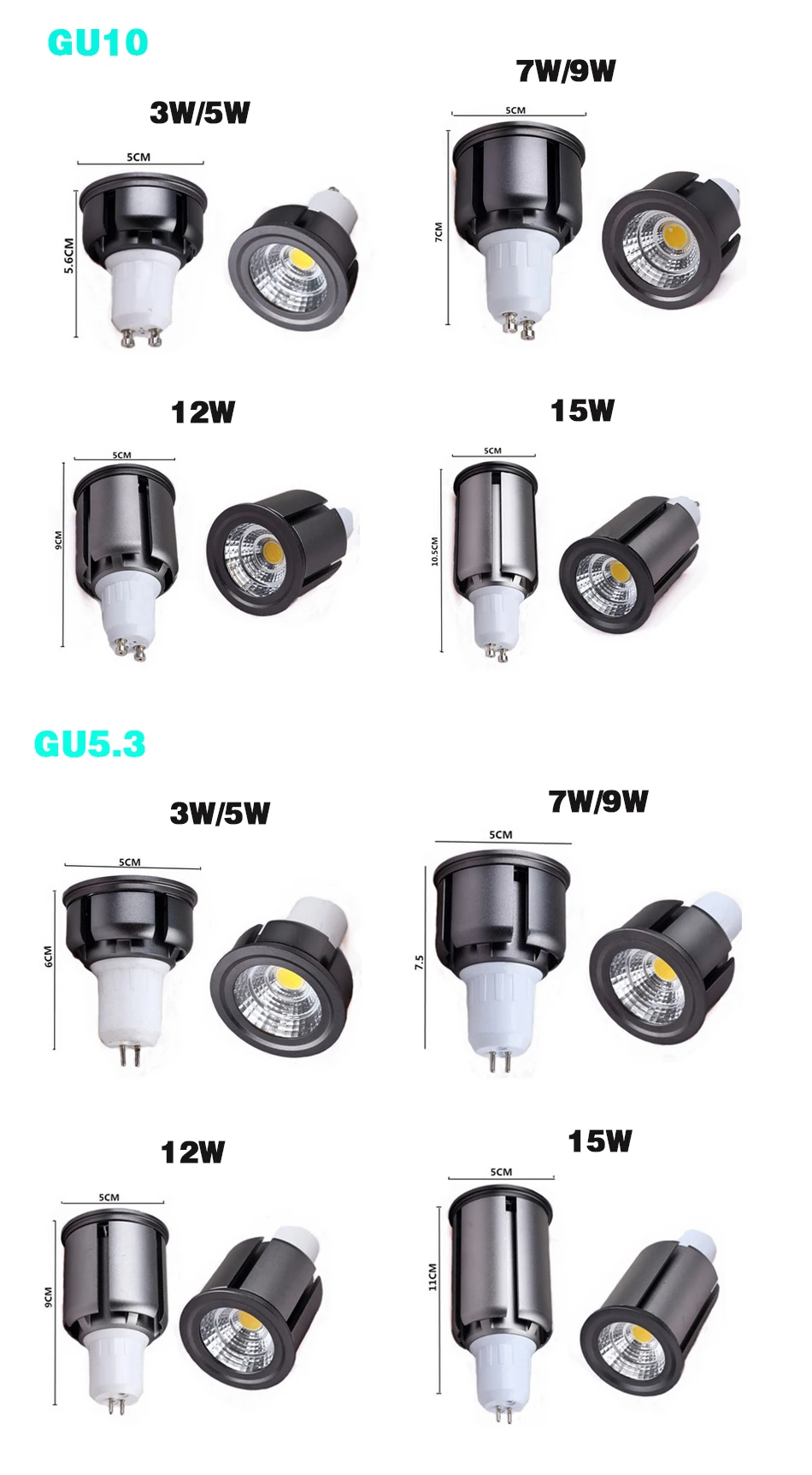 COB Светодиодный прожектор 3 Вт 5 Вт 7 Вт 9 Вт 12 Вт 15 Вт светодиодные лампы E27 GU10 GU5.3 220 В 110 В Cob Светодиодная лампа, теплый белый свет холодный белый лампада Светодиодная лампа