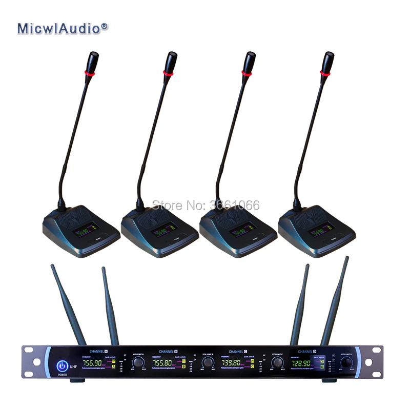 

Micwl.Audio Professional UHF 4 Channel Digital Wireless Microphone System With 4 Gooseneck Microphone JP4416G