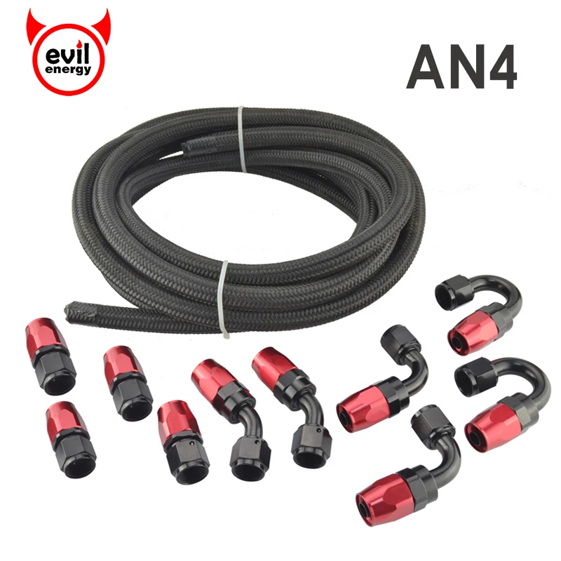 

evil energy 5M AN4 Nylon Braided Hose Oil Fuel Racing Hose+AN4 Anoized Aluminum Oil Fuel Fittings Hose End Adaptor Oil Cooler