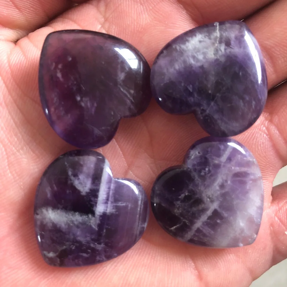 4pcs Natural amethyst heart, healing yu