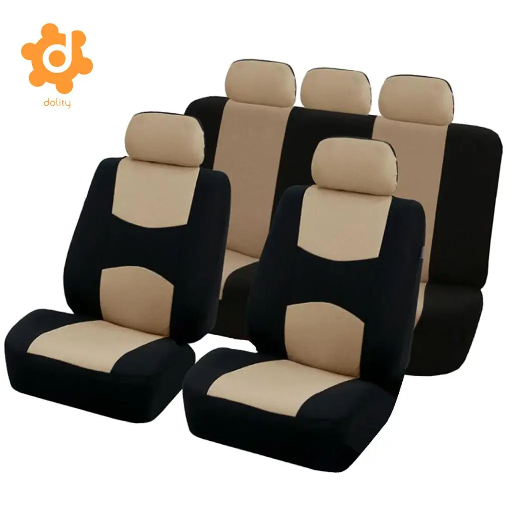 9pcs Car Fabric Front Rear Seat Covers Full Set Cushion Mat Protector Black/Gray/Blue/Red/Beige