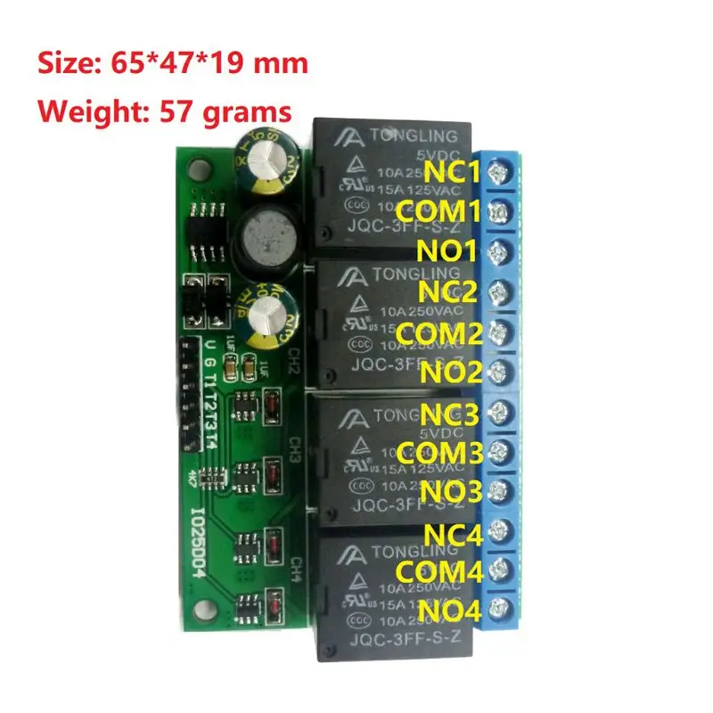 

IO25D04 DC12V 4 Channel Relay 4-path Relay Electronic Self-locking Module Maximum AC250V 10A Motor Toy Car Component