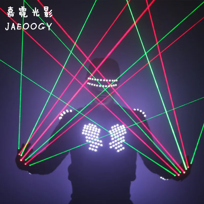 

Free Shipping Green Red Laser Gloves Party Party LED Glowing Glasses Halloween Ball Stage Performance Lighting Costumes