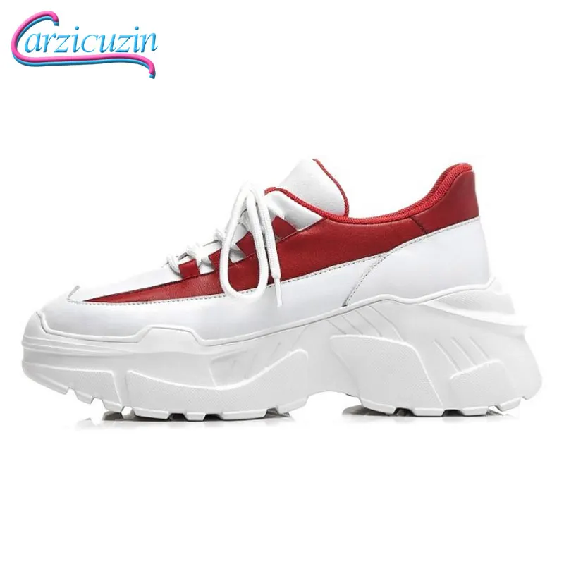 

Carzicuzin Genuine Leather Casual Shoes Women Fashion Style Vulcanized Shoes Daily Street Vacation Heeled Footwear Size 34-39