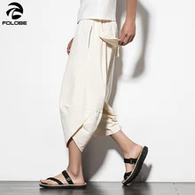 FOLOBE хлопок Linnen Broek Heren крест брюки для мужчин 5 однотонные хлопковые свободные штаны широкие брюки длиной до икры летние брюки Мужские 5xl