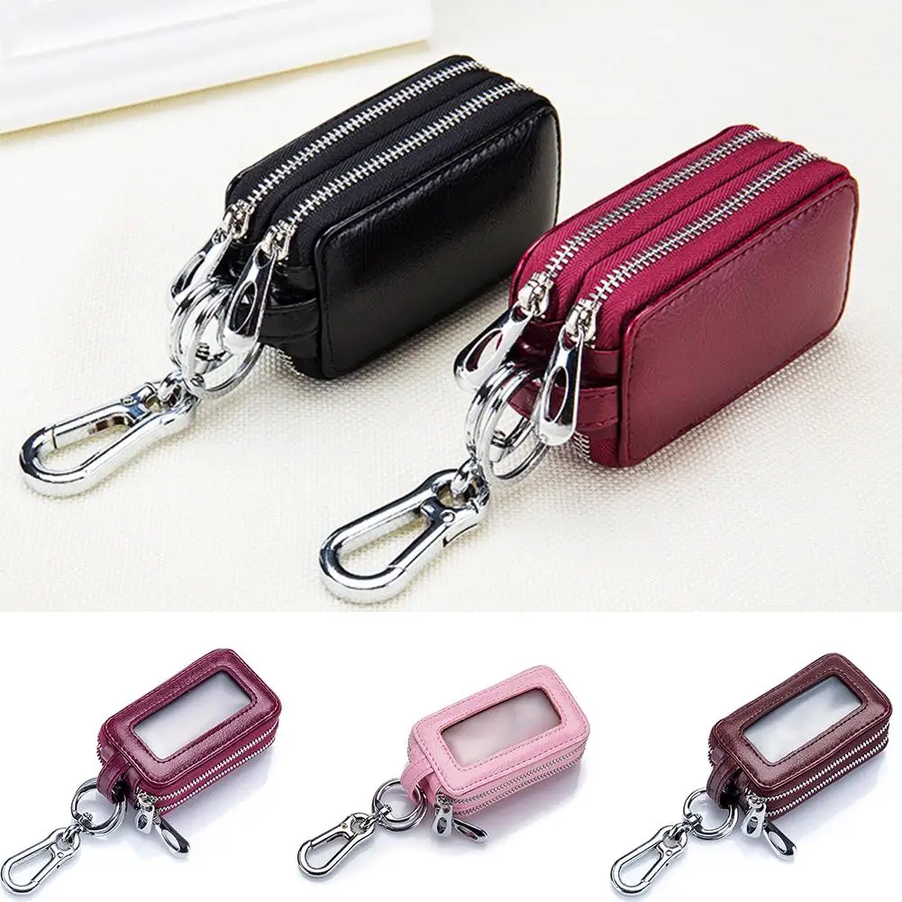 

Unisex Mini Double Zipper Square Transparent Window Home Car Key Case Wallet