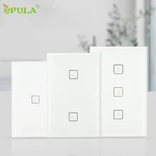 Свяжитесь с нами, Wi-Fi, сенсорный выключатель роскошный Стекло стены Беспроводной переключателей синхронизации 1/2/3 Gang Дистанционное Управление умный дом автоматизация работать с Alexa