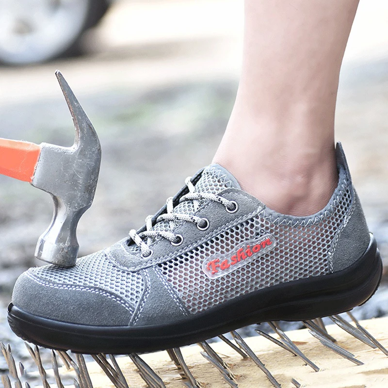 

DAOKFPO 2019New Men's Breathable Safety Work Shoes Steel Toe Mesh Material Upper and Puncture-proof Soles Plus Size 36-46