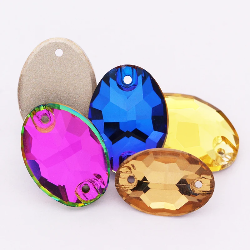 

k9 crystals Sewing glass Oval Shaped beads clothes flat back rhinestones Gradient colour Sew On Stone for knitting Wedding Dress