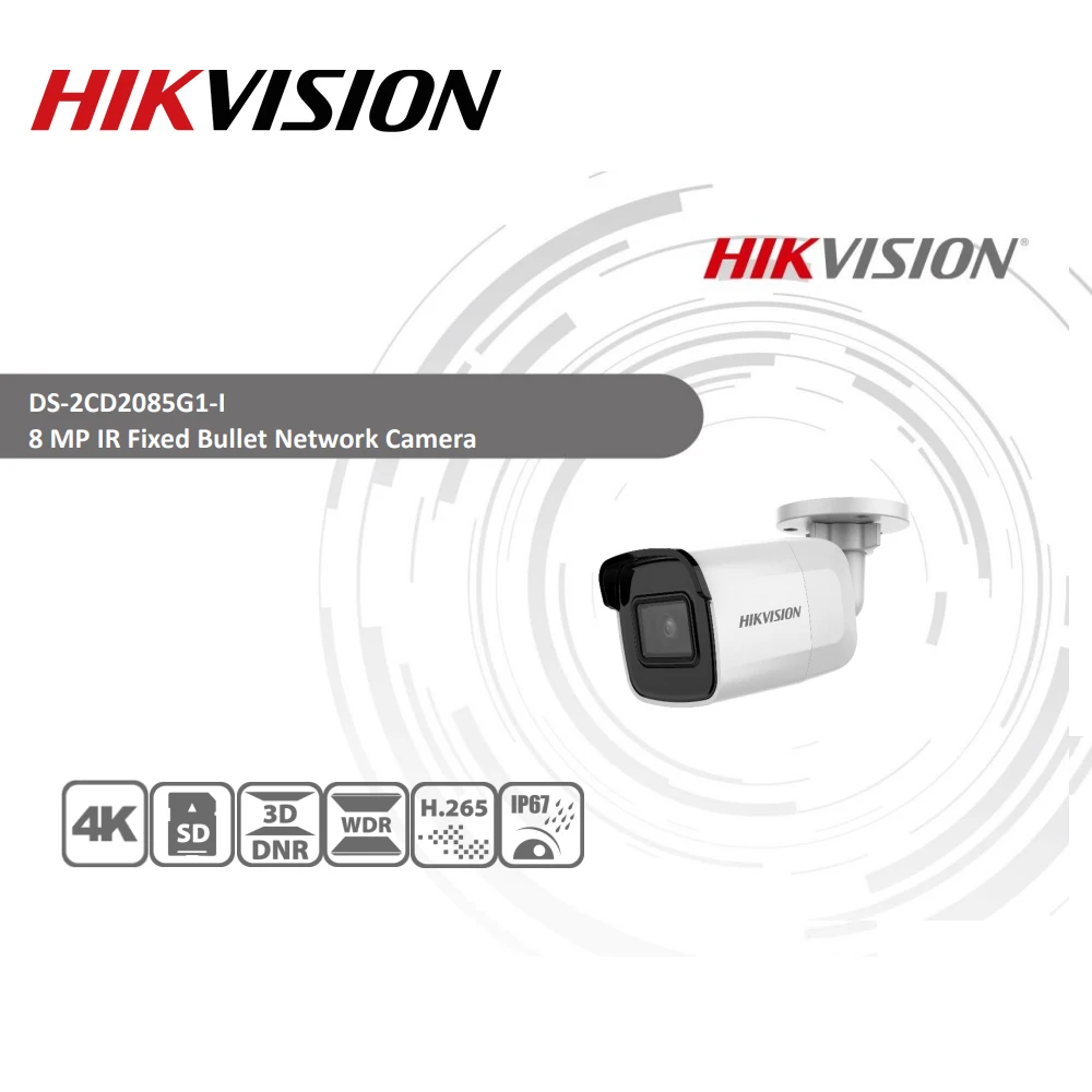 Hikvision оригинальная DS-2CD2085G1-I 8 Мп ИК фиксированная цилиндрическая сетевая камера Darkfighter IR 30 м, до 128 ГБ IP67, IK10 Poe IP камера