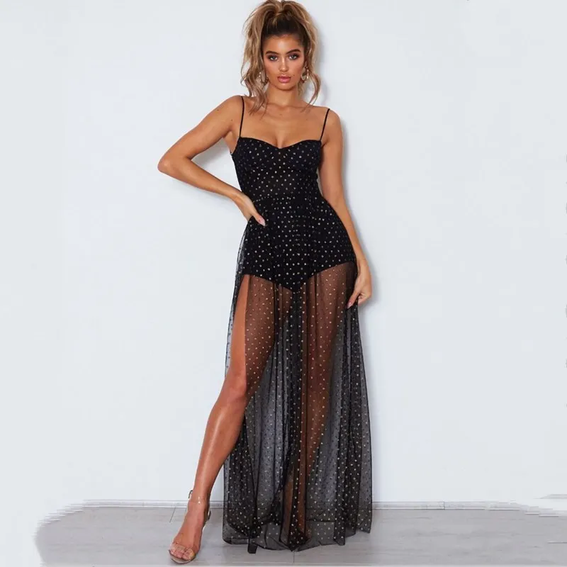 

white black mesh Polka Dot sexy backless women casual summer maxi long party dress elegant clothes 2019 ladies dresses sundress