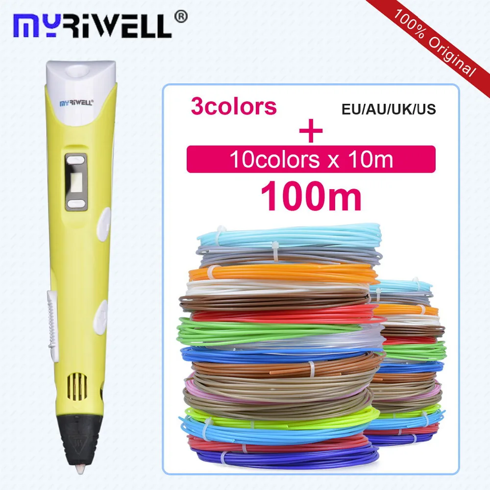 

Myriwell 3D Printer Pens Drawing pen LED Display DIY 3D Printer Pen With 3Color 9M ABS 3d pens For Kids Christmas Birthday Gift