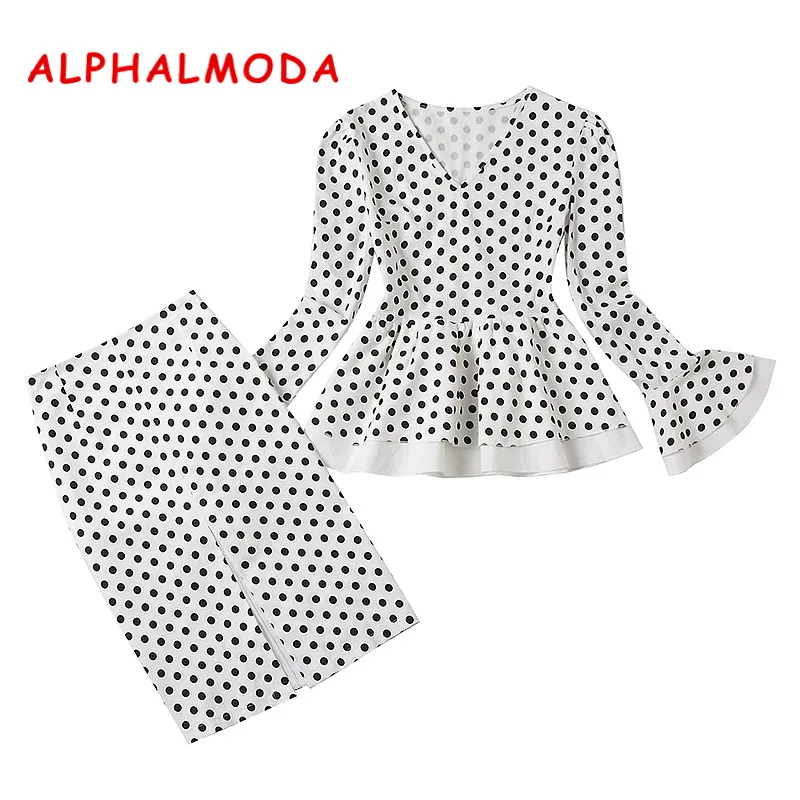 Женский офисный костюм ALPHALMODA весенние блузки с оборками + юбки комплект из 2